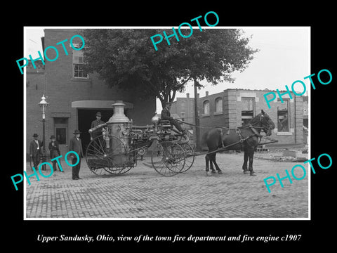 OLD LARGE HISTORIC PHOTO OF UPPER SANDUSKY OHIO, THE TOWN FIRE DEPARTMENT c1907
