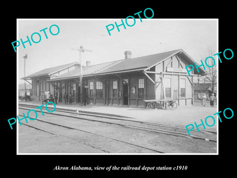 OLD LARGE HISTORIC PHOTO OF AKRON ALABAMA, THE RAILROAD DEPOT STATION c1910