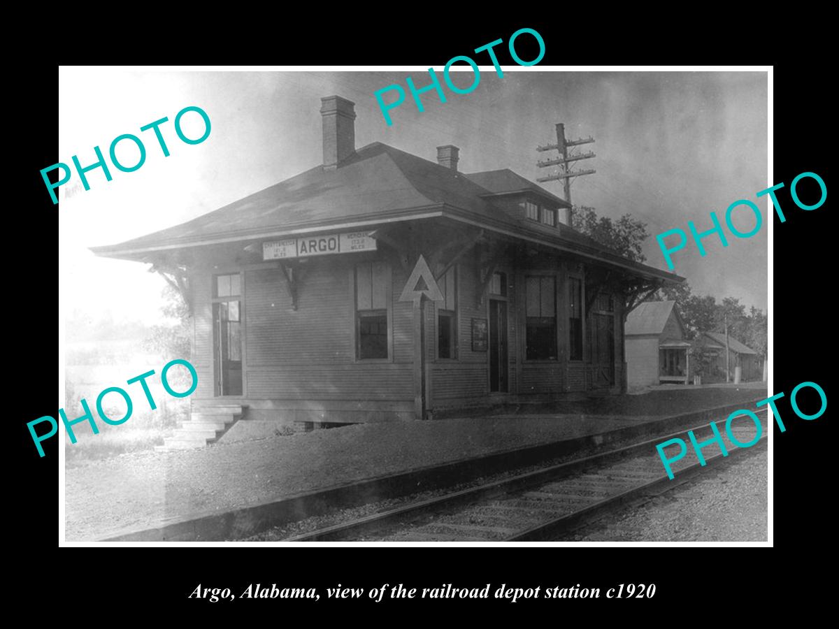 OLD LARGE HISTORIC PHOTO OF ARGO ALABAMA, THE RAILROAD DEPOT STATION c1920