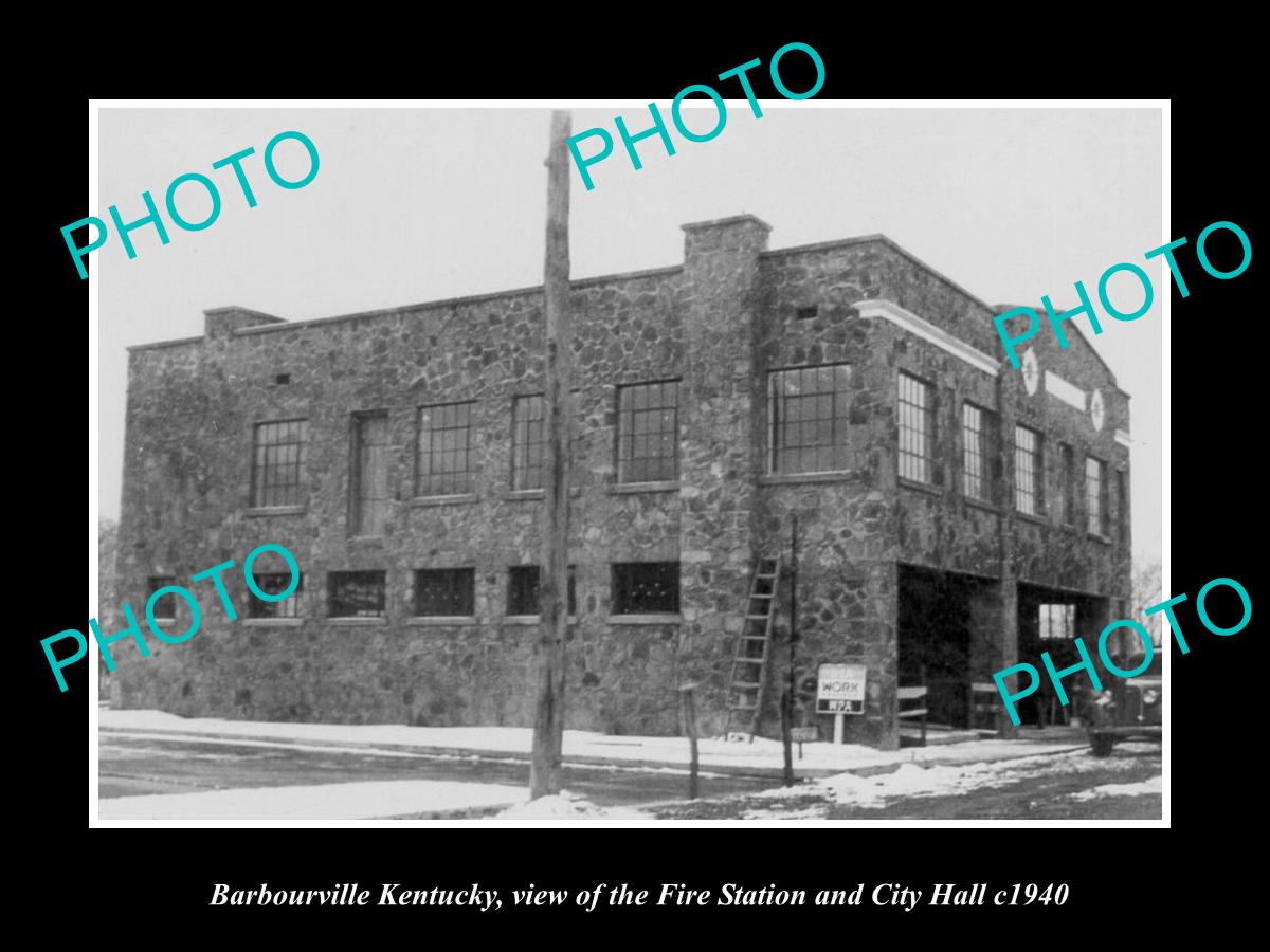 OLD LARGE HISTORIC PHOTO OF BARBOURVILLE KENTUCKY, CITY HALL & FIRE STATION 1940