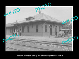 OLD LARGE HISTORIC PHOTO OF BLOCTON ALABAMA, THE RAILROAD DEPOT STATION c1910