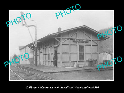 OLD LARGE HISTORIC PHOTO OF COLLBRAN ALABAMA, THE RAILROAD DEPOT STATION c1910