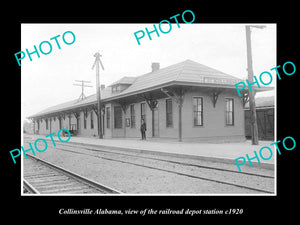 OLD LARGE HISTORIC PHOTO OF COLLINSVILLE ALABAMA, RAILROAD DEPOT STATION c1920