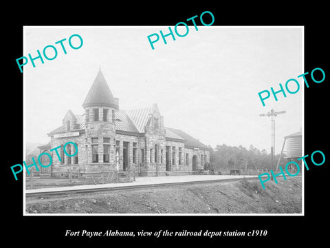 OLD LARGE HISTORIC PHOTO OF FORT PAYNE ALABAMA, THE RAILROAD DEPOT STATION c1910