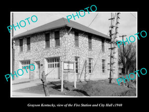 OLD LARGE HISTORIC PHOTO OF GRAYSON KENTUCKY, CITY HALL & FIRE STATION c1940