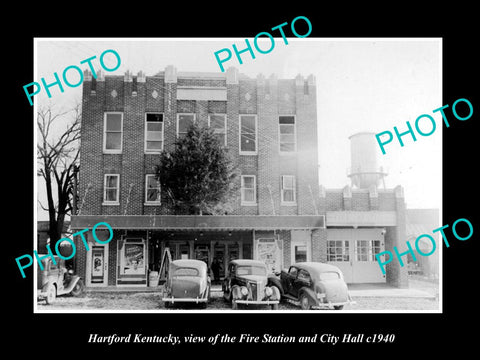 OLD LARGE HISTORIC PHOTO OF HARTFORD KENTUCKY, CITY HALL & FIRE STATION c1940