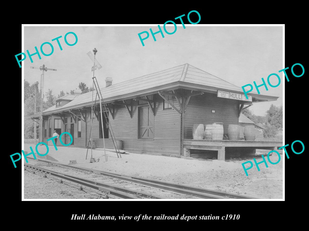 OLD LARGE HISTORIC PHOTO OF HULL ALABAMA, THE RAILROAD DEPOT STATION c1910