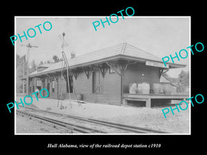 OLD LARGE HISTORIC PHOTO OF HULL ALABAMA, THE RAILROAD DEPOT STATION c1910