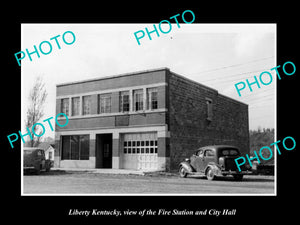 OLD LARGE HISTORIC PHOTO OF LIBERTY KENTUCKY, THE CITY HALL & FIRE STATION c1940