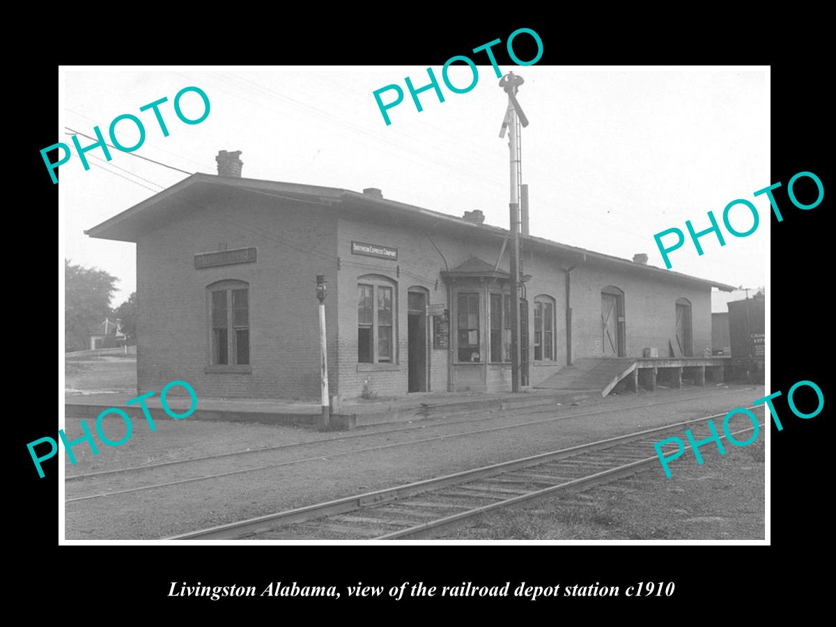 OLD LARGE HISTORIC PHOTO OF LIVINGSTON ALABAMA, THE RAILROAD DEPOT STATION c1910