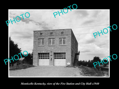 OLD LARGE HISTORIC PHOTO OF MONTICELLO KENTUCKY, CITY HALL & FIRE STATION 1940