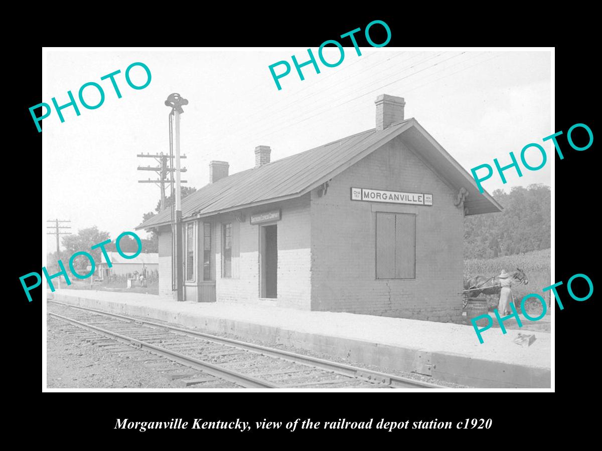 OLD LARGE HISTORIC PHOTO OF MORGANVILLE KENTUCKY, RAILROAD DEPOT STATION c1920