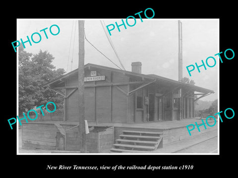 OLD LARGE HISTORIC PHOTO OF NEW RIVER TENNESSEE, RAILROAD DEPOT STATION c1910