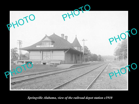 OLD LARGE HISTORIC PHOTO OF SPRINGVILLE ALABAMA THE RAILROAD DEPOT STATION c1910