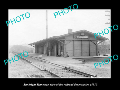 OLD LARGE HISTORIC PHOTO OF SUNBRIGHT TENNESSEE, THE RAILROAD DEPOT STATION 1910