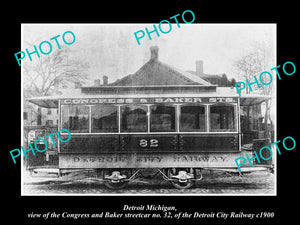 OLD LARGE HISTORIC PHOTO OF DETROIT MICHIGAN CITY RAIL STREETCAR, BAKER St c1900