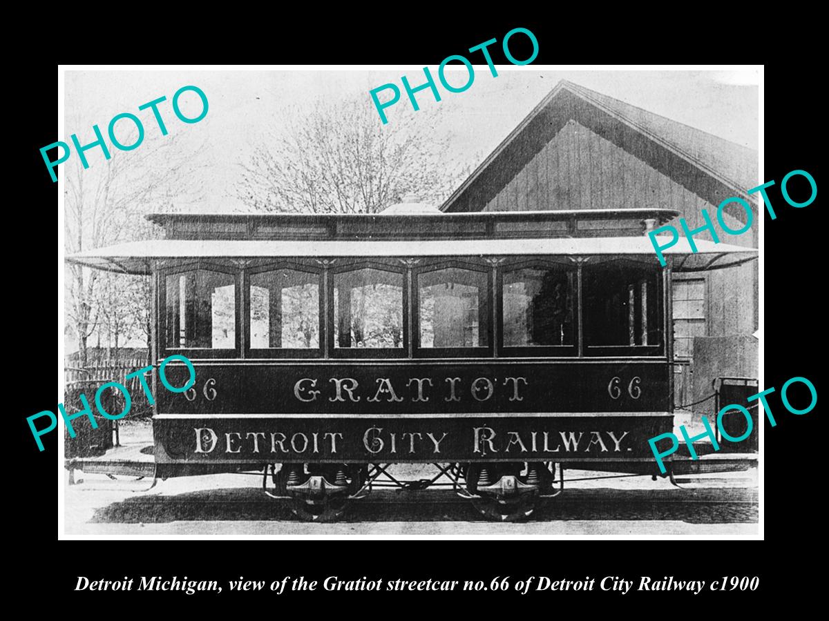 OLD LARGE HISTORIC PHOTO OF DETROIT MICHIGAN CITY RAIL STREETCAR, GRATIOT c1900