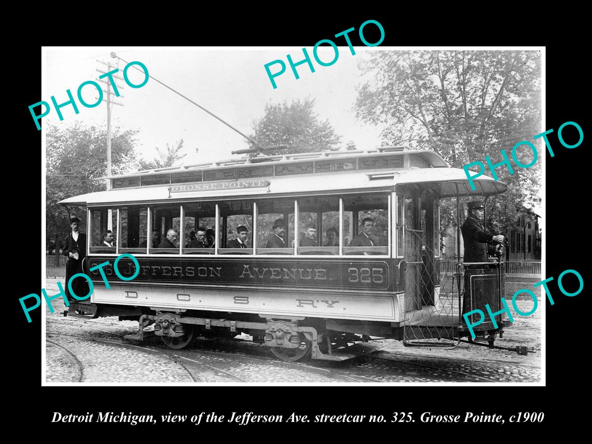 OLD LARGE HISTORIC PHOTO OF DETROIT MICHIGAN CITY RAIL STREETCAR, JEFFERSON 1900