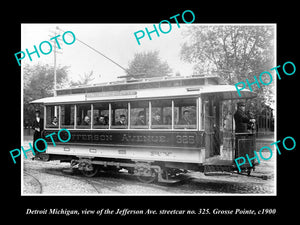 OLD LARGE HISTORIC PHOTO OF DETROIT MICHIGAN CITY RAIL STREETCAR, JEFFERSON 1900