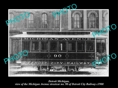 OLD LARGE HISTORIC PHOTO OF DETROIT MICHIGAN CITY RAIL STREETCAR, MICHIGAN c1900