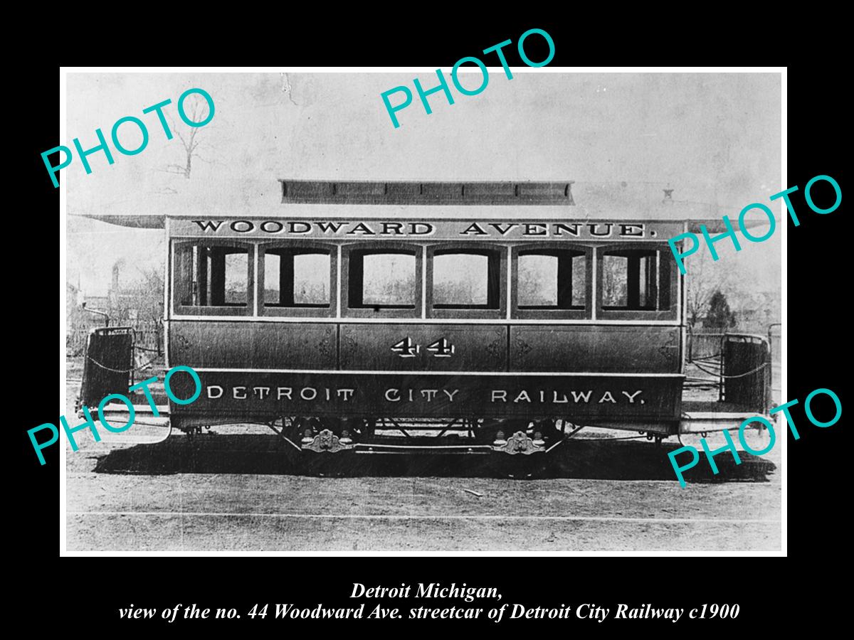 OLD LARGE HISTORIC PHOTO OF DETROIT MICHIGAN CITY RAIL STREETCAR, WOODWARD c1900