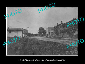 OLD LARGE HISTORIC PHOTO OF WALLED LAKE MICHIGAN, VIEW OF THE MAIN STREET c1900