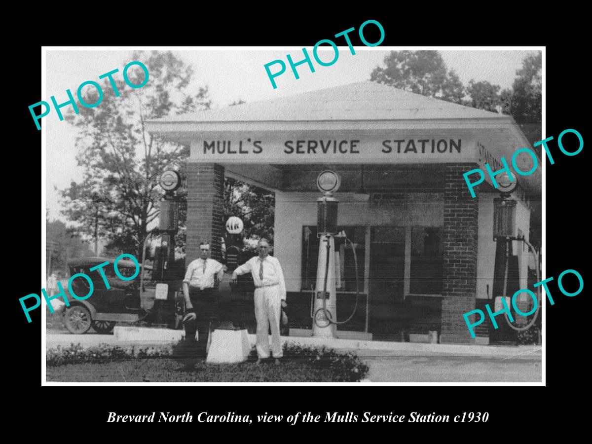 OLD LARGE HISTORIC PHOTO OF BREVARD NORTH CAROLINA, MULLS SERVICE STATION c1930