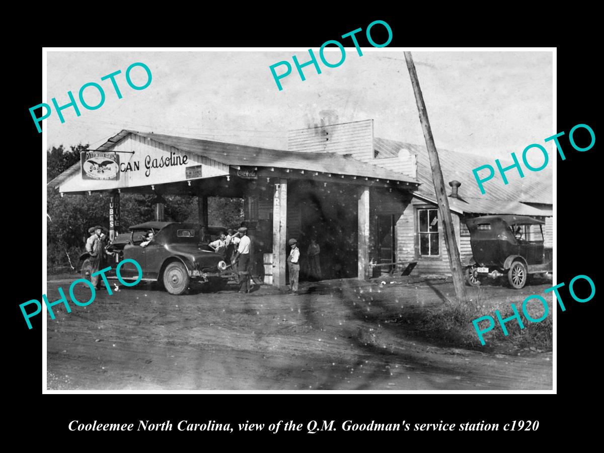 OLD LARGE HISTORIC PHOTO OF COOLEEMEE NORTH CAROLINA, GOODMANS GAS STATION 1920