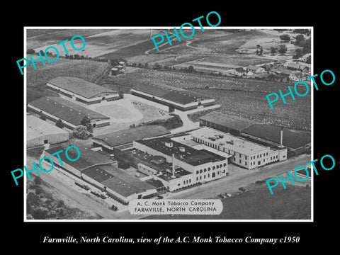 OLD LARGE HISTORIC PHOTO OF FARMVILLE NORTH CAROLINA, THE MONK TOBACCO Co c1950