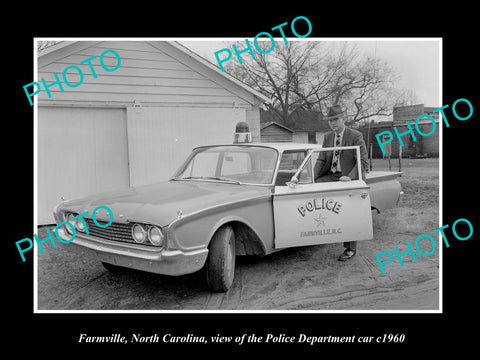 OLD LARGE HISTORIC PHOTO OF FARMVILLE NORTH CAROLINA, POLICE DEPARTMENT CAR 1960