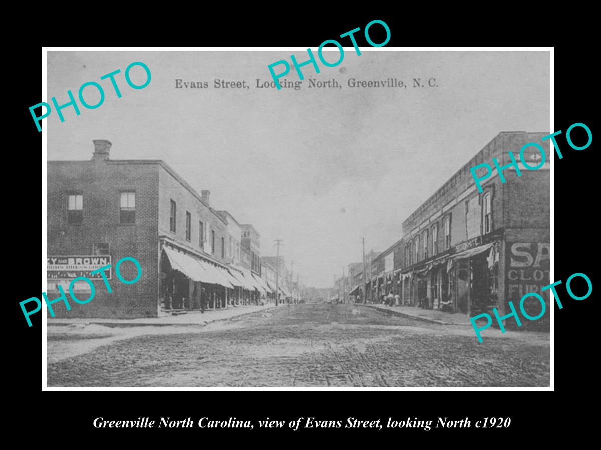 OLD LARGE HISTORIC PHOTO OF GREENVILLE NORTH CAROLINA, VIEW OF EVANS St c1920