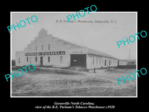 OLD LARGE HISTORIC PHOTO OF GREENVILLE NORTH CAROLINA, TOBACCO WAREHOUSE c1920