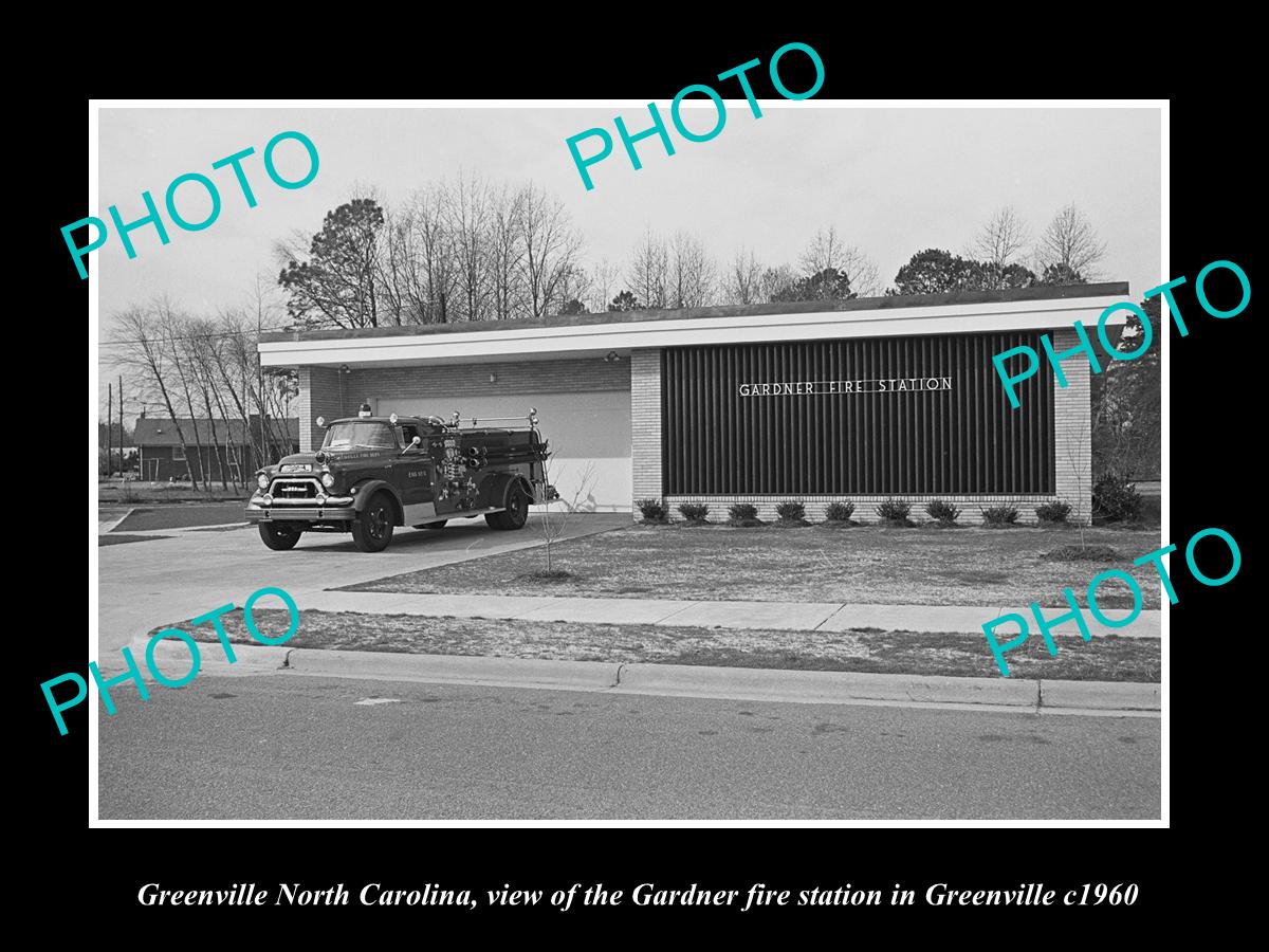 OLD LARGE HISTORIC PHOTO OF GREENVILLE NORTH CAROLINA, GARDNER FIRE STATION 1960