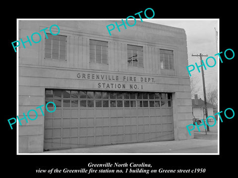 OLD LARGE HISTORIC PHOTO OF GREENVILLE NORTH CAROLINA, VIEW OF FIRE STATION 1950