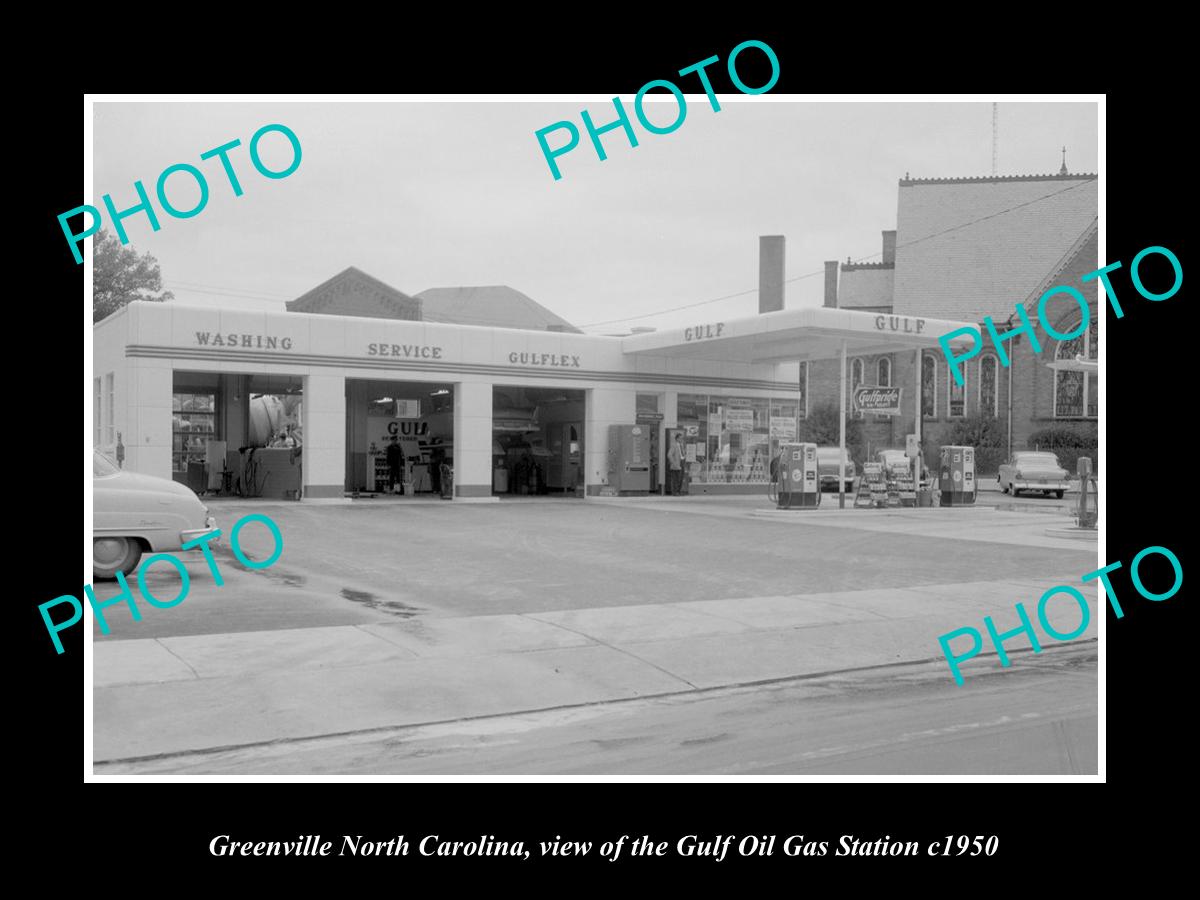 OLD LARGE HISTORIC PHOTO OF GREENVILLE NORTH CAROLINA, GULF OIL STATION c1950