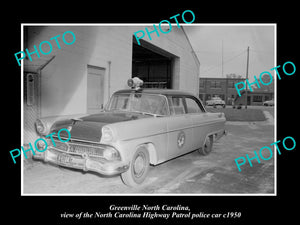 OLD LARGE HISTORIC PHOTO OF GREENVILLE NORTH CAROLINA, POLICE PATROL CAR c1950