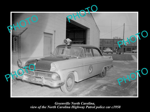 OLD LARGE HISTORIC PHOTO OF GREENVILLE NORTH CAROLINA, POLICE PATROL CAR c1950