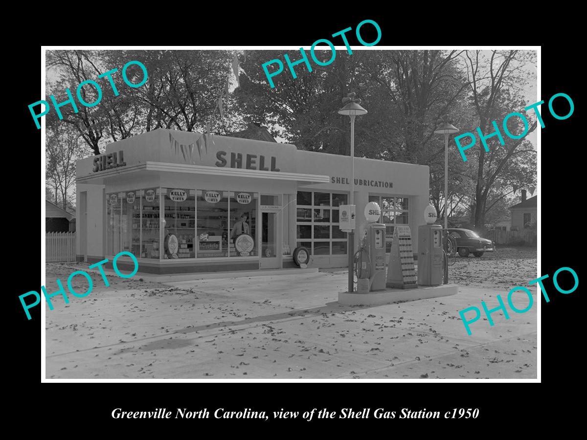 OLD LARGE HISTORIC PHOTO OF GREENVILLE NORTH CAROLINA, SHELL GAS STATION c1950