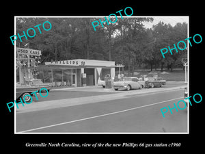 OLD HISTORIC PHOTO OF GREENVILLE NORTH CAROLINA, PHILLIPS 66 GAS STATION c1960 2