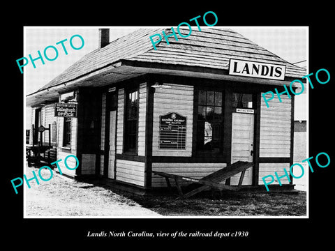 OLD LARGE HISTORIC PHOTO OF LANDIS NORTH CAROLINA, VIEW OF RAILROAD DEPOT c1930