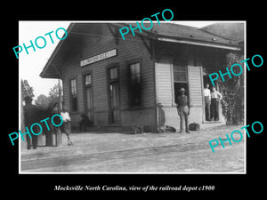 OLD LARGE HISTORIC PHOTO OF MOCKSVILLE NORTH CAROLINA, THE RAILROAD DEPOT c1900