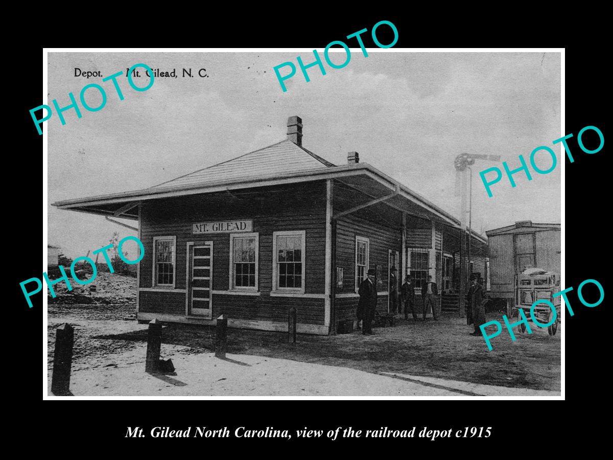 OLD LARGE HISTORIC PHOTO OF Mt GILEAD NORTH CAROLINA, THE RAILROAD DEPOT c1915