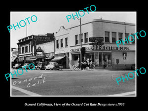 OLD LARGE HISTORIC PHOTO OF OXNARD CALIFORNIA, THE CUT RATE DRUG STORE c1950