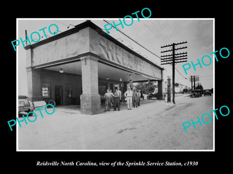 OLD LARGE HISTORIC PHOTO OF REIDSVILLE NORTH CAROLINA, SPRINKLE GAS STATION 1940