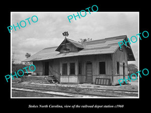 OLD LARGE HISTORIC PHOTO OF STOKES NORTH CAROLINA, RAILROAD DEPOT STATION c1960