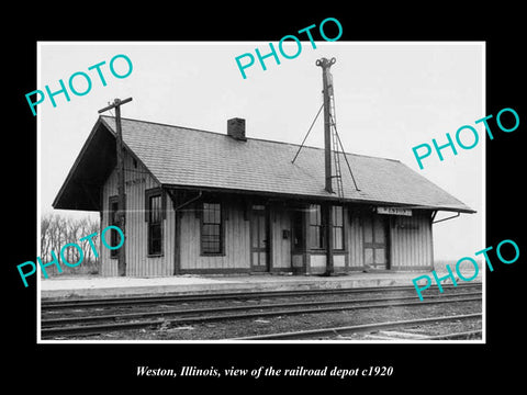 OLD LARGE HISTORIC PHOTO OF WESTON ILLINOIS, THE RAILROAD DEPOT STATION c1920