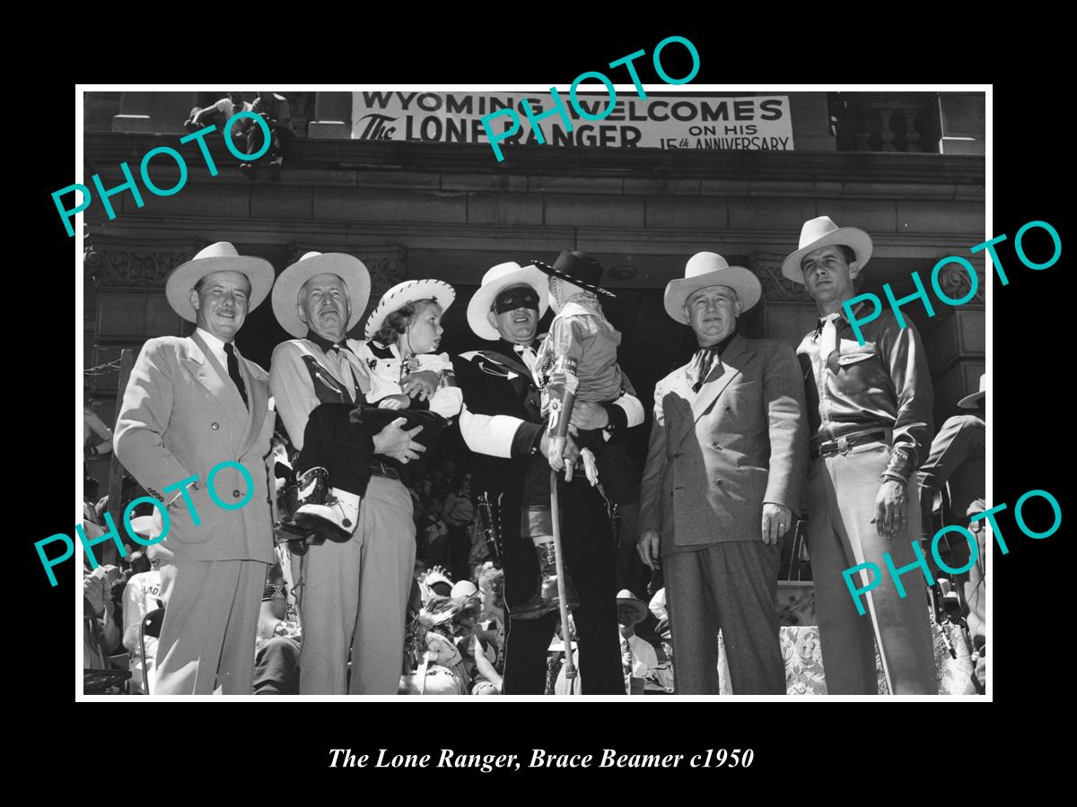 OLD HISTORIC PHOTO OF BRACE BEEMER AS THE LONE RANGER WYOMING WELCOME c1950