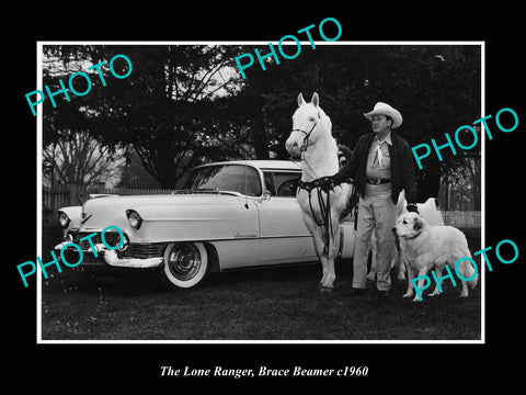 OLD HISTORIC PHOTO OF BRACE BEEMER AS THE LONE RANGER WITH SILVER & CAR c1960