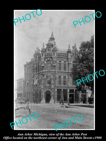 OLD LARGE HISTORIC PHOTO OF ANN ARBOR MICHIGAN, VIEW OF THE POST OFFICE c1900