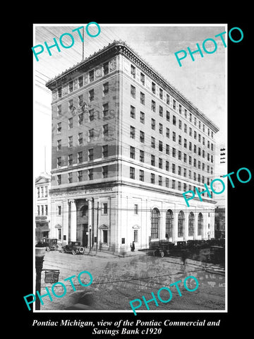 OLD LARGE HISTORIC PHOTO OF PONTIAC MICHIGAN, THE PONTIAC SAVINGS BANK c1920